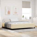 Cumpara ieftin Pat cu arcuri cu saltea Crem 200 x 200 cm țesătură