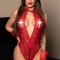 Eross body Plunge V Neck S Red