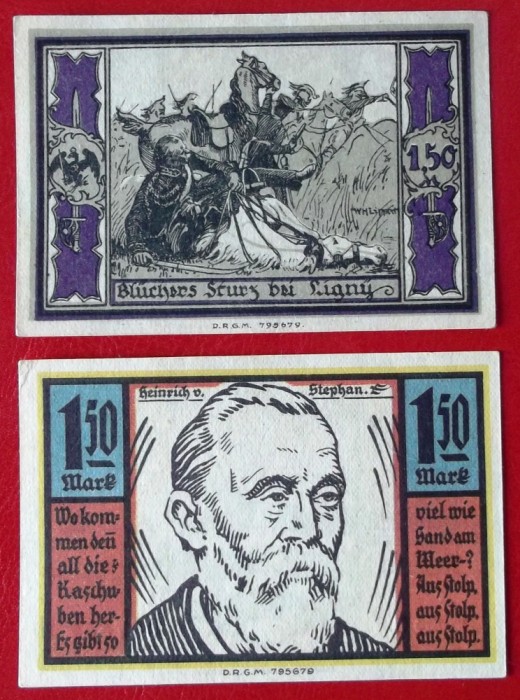 Germania lot 2 notgeld 2 x 1,5 Mark Stolp aUNC **