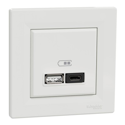 Priza USB tip A+C 45W Schneider Asfora alb EPH2700421 foto