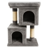 Ansamblu de zgariat pentru pisici tip turn cu 2 niveluri, tunel, casuta si pat, MDF si plus, 67 cm, gri Household NewTrend