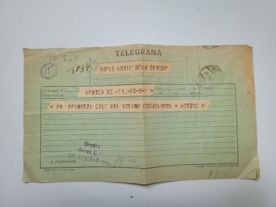 Telegrama condoleante fam Botzoc catre Maria Botis (1873-1940) Seminar Arad 1940 foto