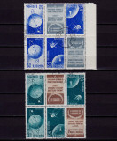 RO 1957 ,LP 444 ,&quot; Sateliti artificiali &quot;,serie triptic tete-beche 2/3,stampilat