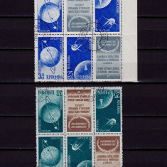 RO 1957 ,LP 444 ," Sateliti artificiali ",serie triptic tete-beche 2/3,stampilat