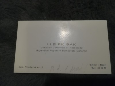 Carte vizita LI BIEK SAK Republica Populara Democrata Coreeana ambasada comunism foto