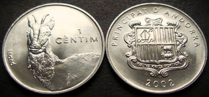 Moneda exotica 1 CENTIM - ANDORRA, anul 2002 *cod 3391 = UNC DIN FASIC!