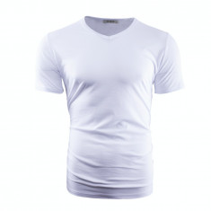 Tricou pentru barbati, alb, muscle fit, casual - V-Neck foto