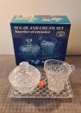 Cumpara ieftin Set servire vintage compus din 4 piese cristal - produs original Bohemia Glass &ndash; tava, zaharniță + capac și recipient / cremier pentru lapte / frișcă