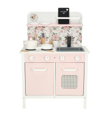Bucatarie de jucarie complet utilata, lumini si sunete,din lemn, accesorii incluse, roz, 82 cm x 58 cm x 30 cm