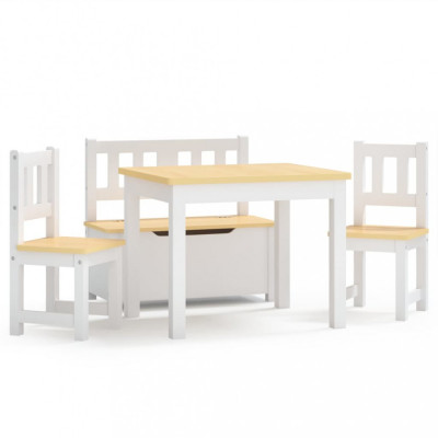 Set masa&amp;amp;scaune pentru copii, 4 piese, alb si bej, MDF foto