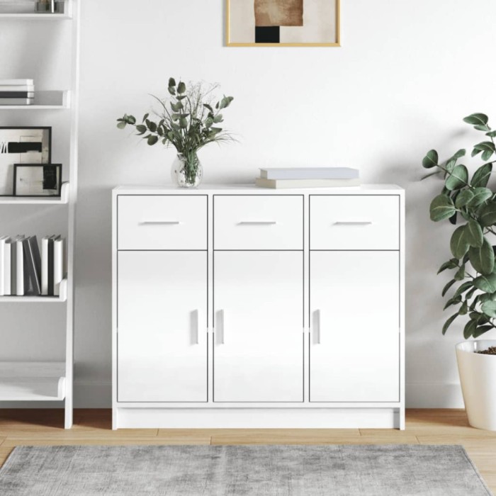 vidaXL Servantă, alb extralucios, 91x28x75 cm, lemn prelucrat