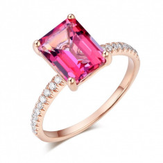 Inel Borealy Aur Roz 18K 2.8 Carate Pink Topaz 0.16 Carate Natural Diamonds foto