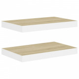 Rafturi perete suspendate 2 buc. alb/stejar 50x23x3,8cm MDF