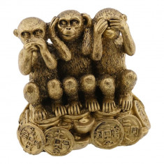 Statueta feng shui din rasina cele 3 maimute intelepte pe monede si pepite 102cm