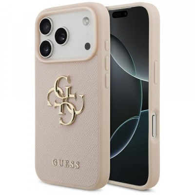 Husa pentru Apple iPhone 17 Pro, Guess, 4G Grained Big and Classic Logo, Roz foto