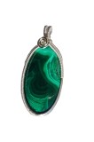 Pandantiv cu Malachit, fir metalic argintiu, Verde, 5 cm, RavariuArt
