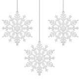 Cumpara ieftin Set decoratiuni pentru brad tip fulg de zapada, 3 bucati, 12 cm, cu snur, alb cu sclipici