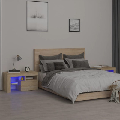 vidaXL Noptiere cu lumini LED, 2 buc., stejar sonoma, 70x36,5x40 cm 3152772 foto