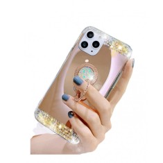 Husa silicon oglinda , inel si pietricele Iphone 12 Pro Max , Roz