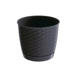 Ghiveci decorativ de flori, rotund, imitatie ratan, antracit, 1.2 L, 14.5x12.7 cm, Ratolla Round&nbsp; GartenVIP DiyLine, Prosperplast