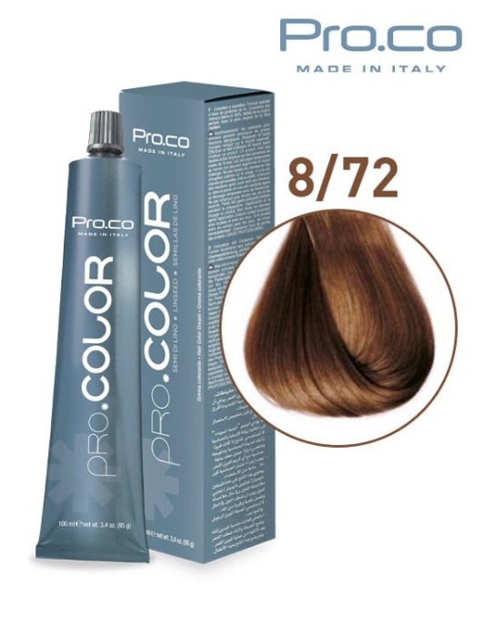 Vopsea de par profesionala PRO.COLOR 100 ml - Pro.Co - 8/72 ALUNA DESCHISA