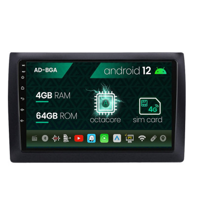 Navigatie Fiat Stilo, Android 12, A-Octacore 4GB RAM + 64GB ROM, 9 Inch - AD-BGASTILOAC foto