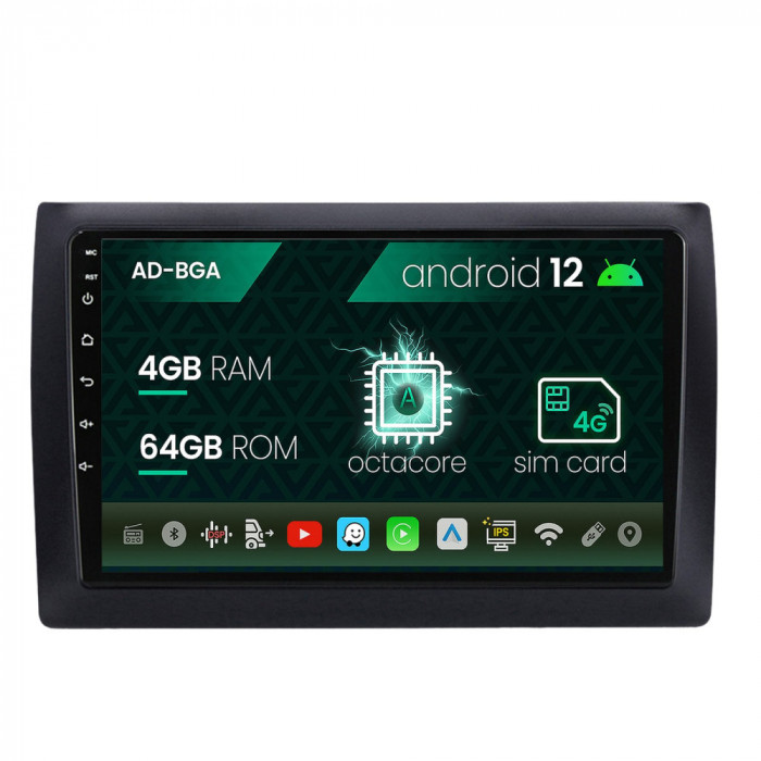 Navigatie Fiat Stilo, Android 12, A-Octacore 4GB RAM + 64GB ROM, 9 Inch - AD-BGASTILOAC
