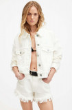 AllSaints geaca jeans CLAUDE FRAY JACKET femei, culoarea alb, de tranzitie, W054OA