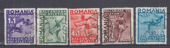 ROMANIA 1937 LP 121 A 8-a BALCANIADA DE ATLETISM SERIE STAMPILATA