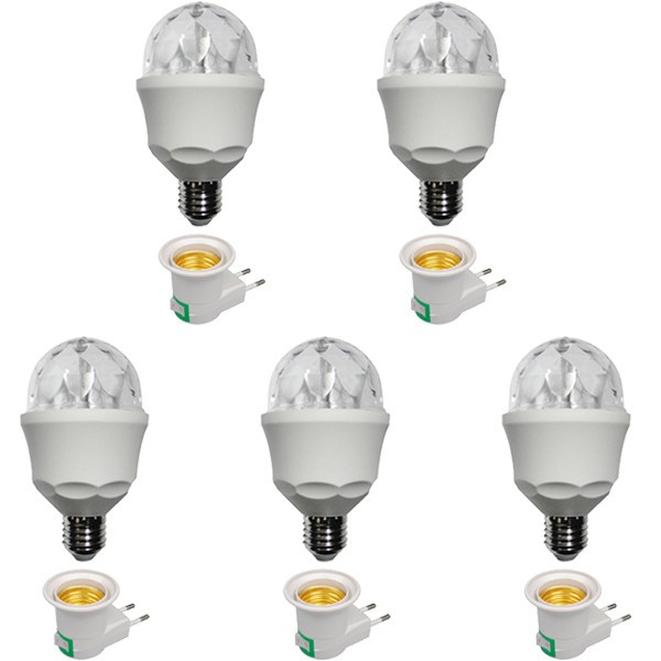 5x Bec Disco rotativ, Cu LED, E27, color + Stecher cu fasung E27 si intrerupator