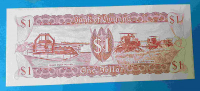 Bancnota Africa Guyana 1 Dollar - serie B411646 - UNC - Superba foto
