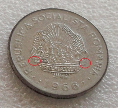 G5 ROMANIA 1 LEU 1966 RSR VARIANTA RARA PANGLICA TRICOLORA DELIMITATA IN LATERAL foto