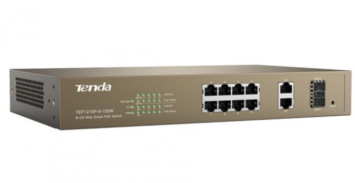 TENDA 8-PORT + 2GB WEB SMART POE SWITCH &quot;TEF1210P-8-150W&quot; (timbru verde 2 lei)