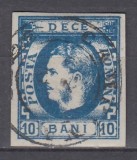 ROMANIA1869 LP 26 REGELE CAROL I CU FAVORITI 10 BANI ALBASTRU POINCON STAMPILAT
