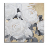 Tablou pictat manual, White Flowers I Multicolor, 90 x 90 cm