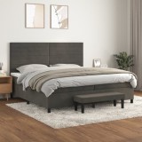 Cumpara ieftin Gossi pat box spring cu saltea, gri inchis, 200x200 cm, catifea