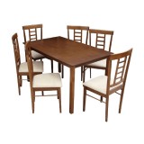 Cumpara ieftin Set masa si 6 scaune maro nuc bej Oleg 135x80x74 cm