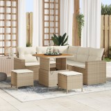 Set de canapea de grădină de 8 piese cu perne Bej din ratan polimeric Acacia, Set dining grădină de 3 piese cu perne Bej din ratan polimeric Acacia, vidaXL