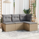 vidaXL Set canapele de grădină, 4 piese, cu perne, bej, poliratan