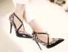 CH2293-99 Pantofi stiletto eleganti model animal print, cu barete in X, in fata, 37, 38