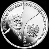 Polonia 10 zloti 2008 ,Zbigniew Herbert , PROOF Argint ,925, 14,14 g
