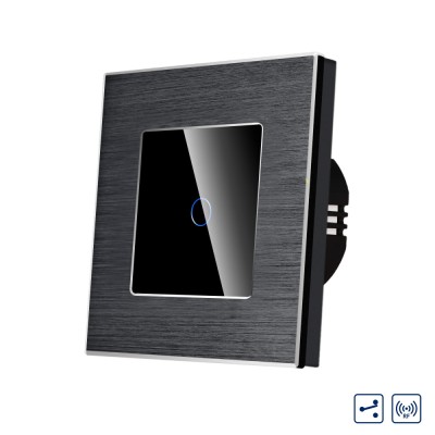 Intrerupator Simplu Cap Scara / Cruce cu Touch din Sticla si Rama de Aluminiu LUXION, RF433 SmartElectro IntelligentHouse foto