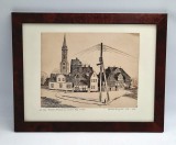 gravura Berthold Franz Hellingrath ( 1877 - 1954 ) - Hannover , biserica din Lindener Berg ( cca. 1930 ) 29 x 22 cm + paspartu si rama _ litografie