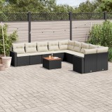 vidaXL Set canapele de grădină cu perne, 11 piese, negru, poliratan 3256644