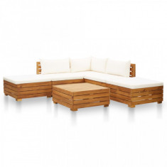 Set mobilier gradina cu perne 6 piese alb crem lemn acacia foto