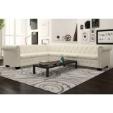 vidaXL Canapea de colț Chesterfield cu 6 locuri, piele ecologică, albă