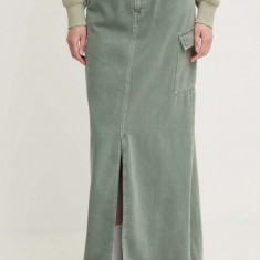 Pepe Jeans fusta jeans MAXI SKIRT HW CLR culoarea verde, maxi, evazati, PL901143