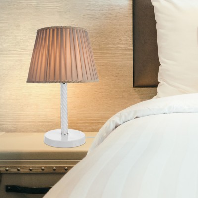 Tischleuchte Kilbride E27 Metall Glas Textil Wei&amp;szlig; / Sandfarben [lux.pro] HausGarden Leisure foto