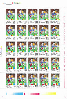 Romania 1994 - Campionatul mondial de fotbal SUA, Coli de 25 timbre, MNH, LP1345 foto