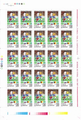 Romania 1994 - Campionatul mondial de fotbal SUA, Coli de 25 timbre, MNH, LP1345 foto